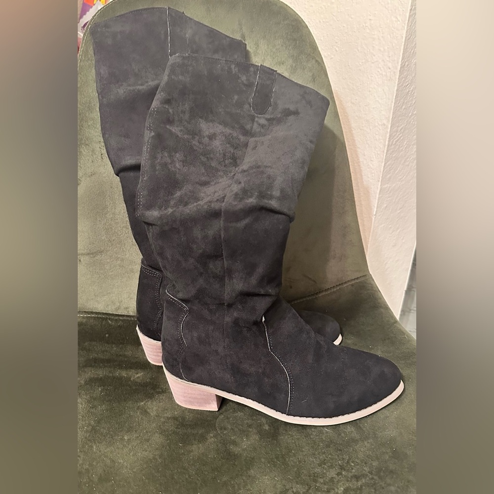 Black Suede Knee-High Boots